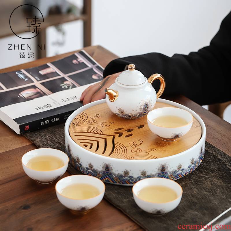 By lateral mud colored enamel teapot kung fu tea set household contracted ceramic water type dry tea set tea sea