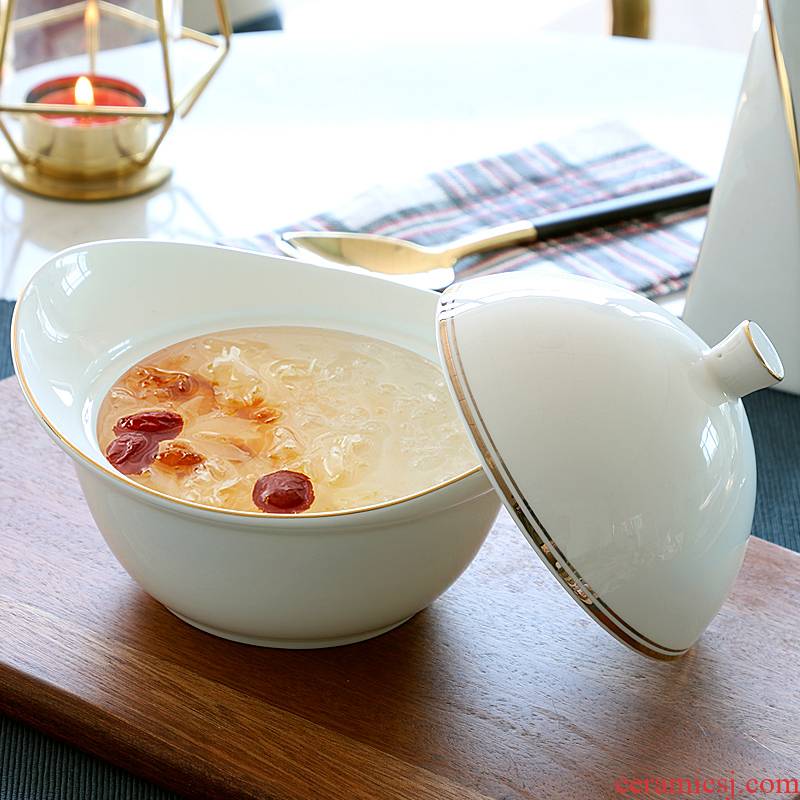 Ipads China ears bowl of bird 's nest stew continental breakfast steamed egg bowl of household food bowl of soup bowl with handles peach gum department soup bowl