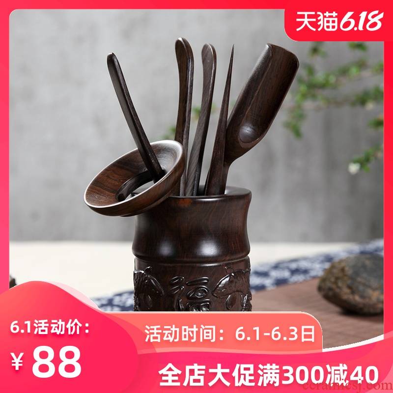 Household kongfu tea accessories tea tea sea ebony wood 6 gentleman whole ChaGa clip ChaZhen