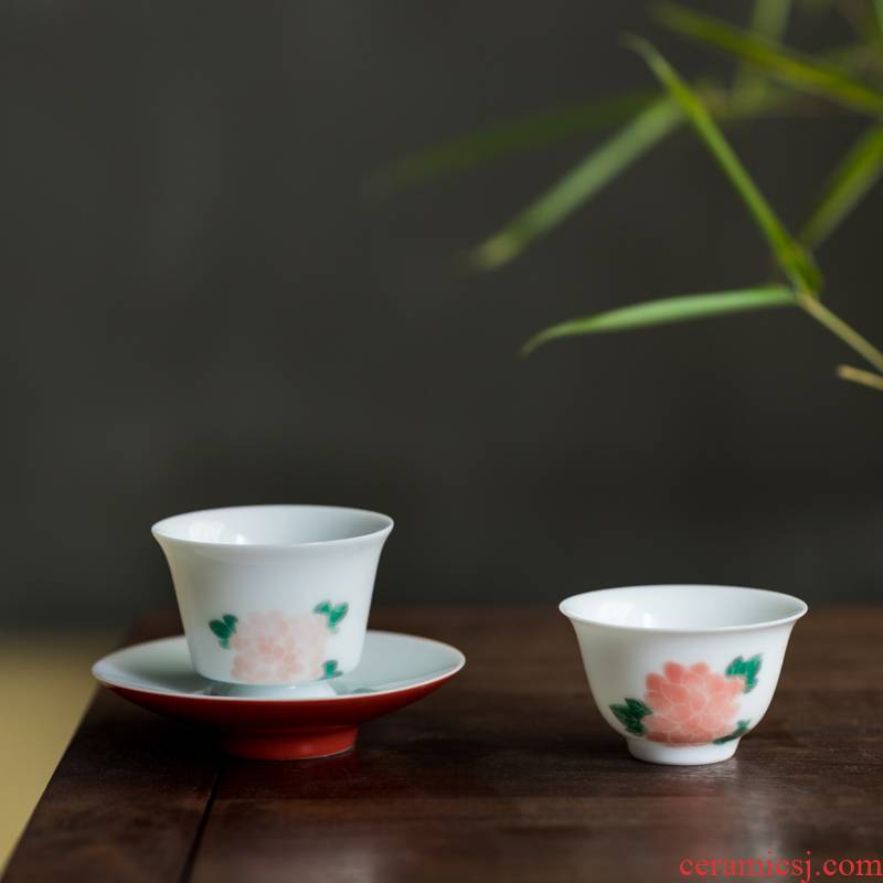 Vegetation school white porcelain hand - made teacup sample tea cup tea bowl, small glass cup master cup kung fu tea set