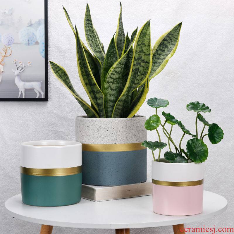 Extra large ceramic flower pot Nordic contracted circular thread household green the plants potted tiger orchid basin to a clearance sale