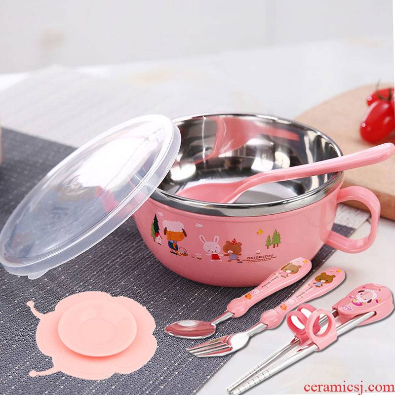 The Children 's cartoon bowl bowl spoon, suit your job baby drop the hot stainless steel tableware Children eat bowl