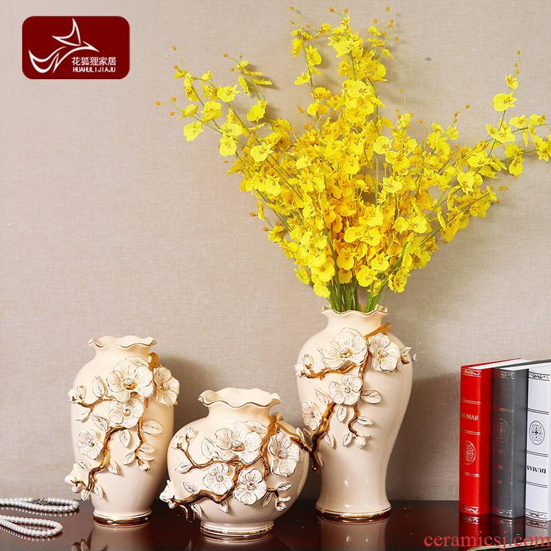 European ceramic vase three - piece sitting room place wedding gift flower arranging flower implement practical household decorations