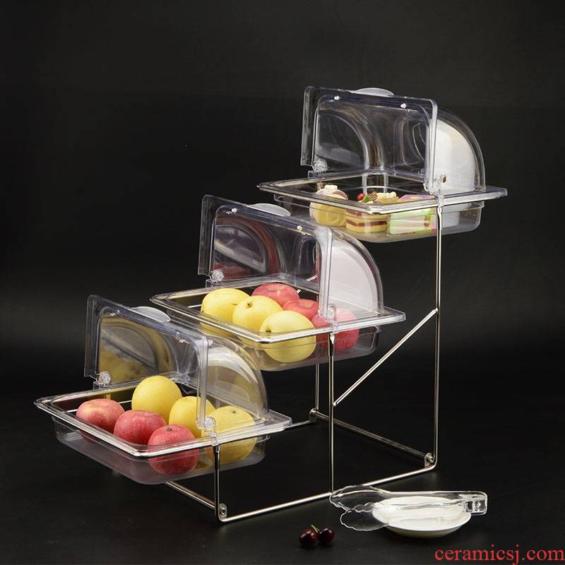 Buffet tableware display double fruit bowl cake dessert tray with cover to try to eat cold dishes transparent keeping