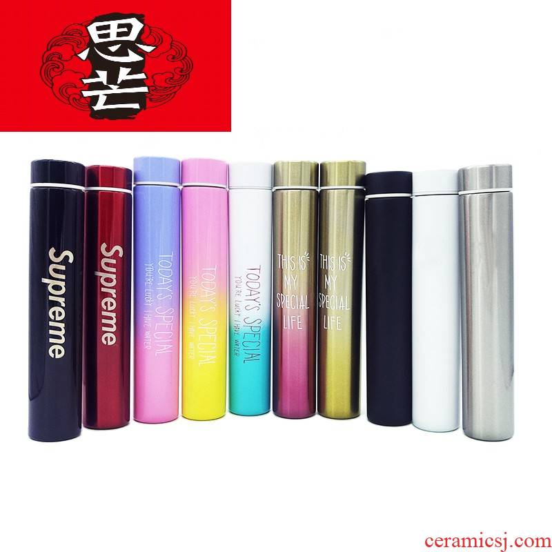 Thinking mans popular logo stainless steel vacuum cup long send male and female students of coffee cup cup mini portable coyotes