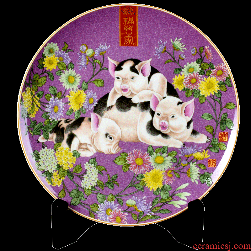 The Year 2019, the Chinese zodiac mascot jingdezhen ceramic plate of the new home decoration of Chinese style furnishing articles crafts and gifts