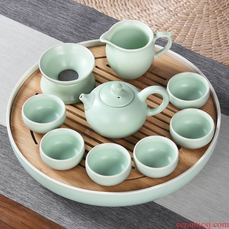A complete set of celadon teapot teacup tea set household contracted kung fu tea tureen tea tea accessories