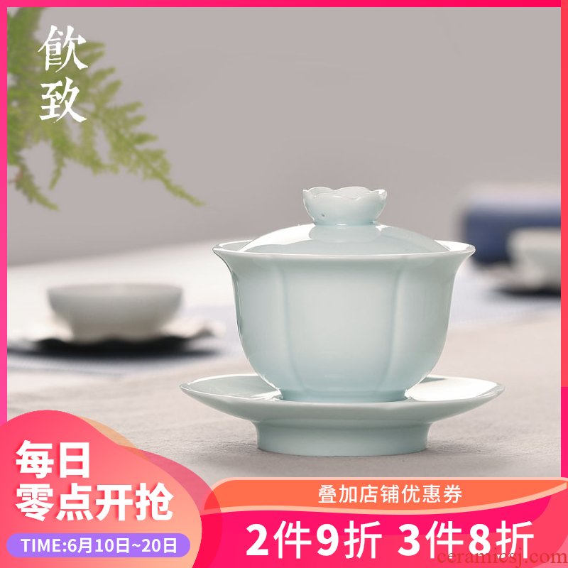 Ultimately responds to shadow celadon jingdezhen tureen large tea cups ceramic three of the bowl bowl suit single kung fu tea set