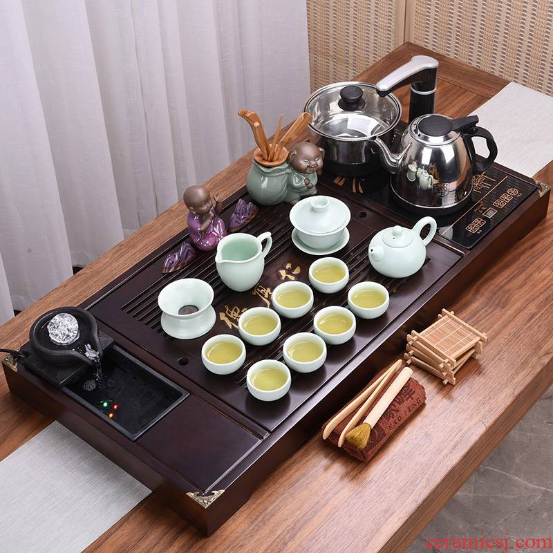 Kung fu tea set home your up ceramic teapot four unity modern electric furnace solid wood tea tray