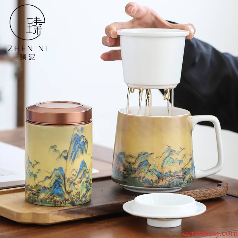 By mud Chinese wind office glass ceramic mugs li jiangshan boss make tea cup home with cover filter glass