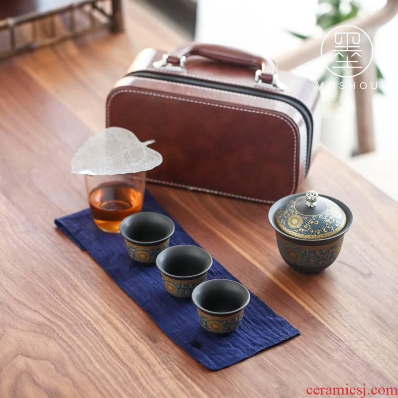 Stick to the old calcinations Japanese crack a pot of three tour tea tea set home portable BaoHu