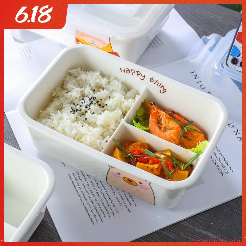 Special ceramic portioned lunch box lunch box microwave bowl sealed with cover separate crisper rectangle office worker