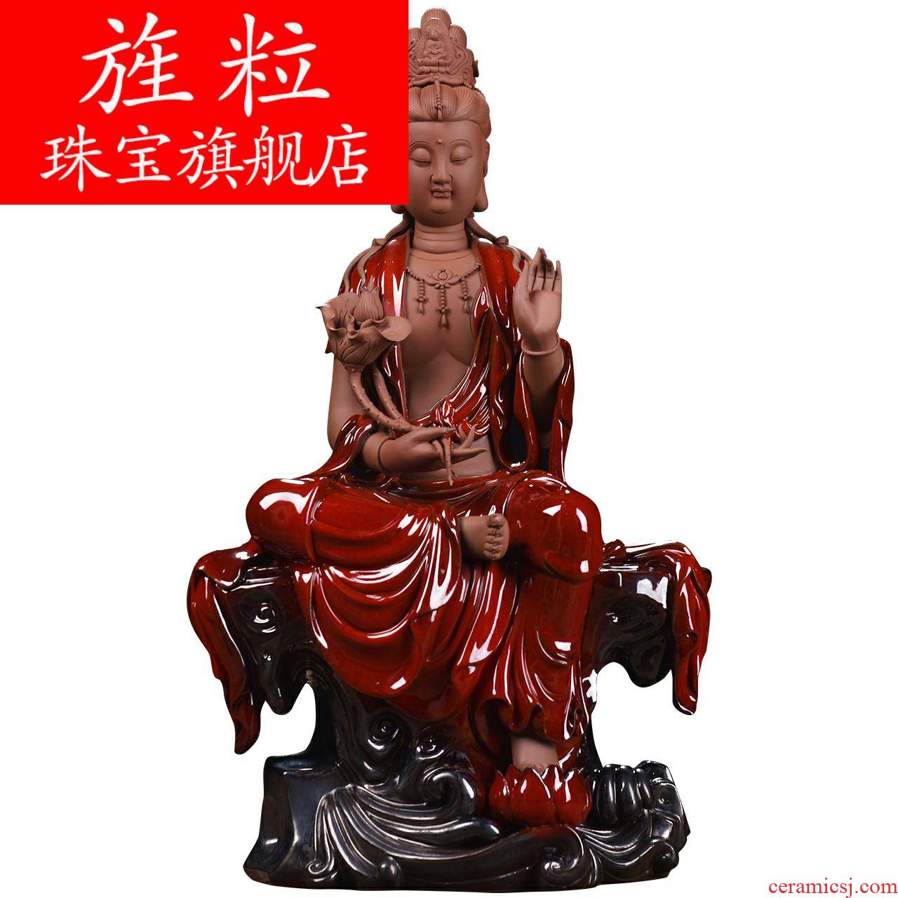 Bm dehua ceramic handicraft sitting room porch zen furnishing articles by rock with lotus guanyin H05-04 a