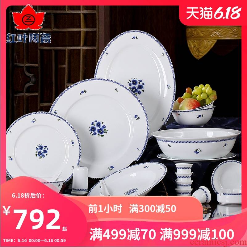 Red porcelain ceramic tableware suit which Chinese blue and white porcelain tableware Han Guoju jingdezhen porcelain bowl