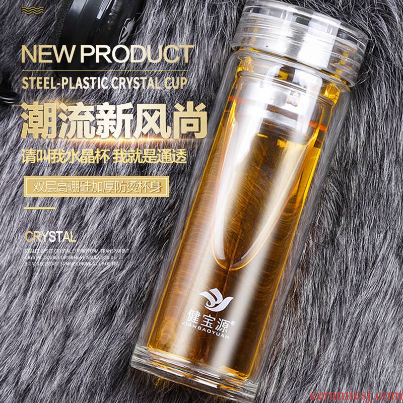 Fashion transparent cup thickening high - grade glass cup double glass portable cups leakproof custom printed logo