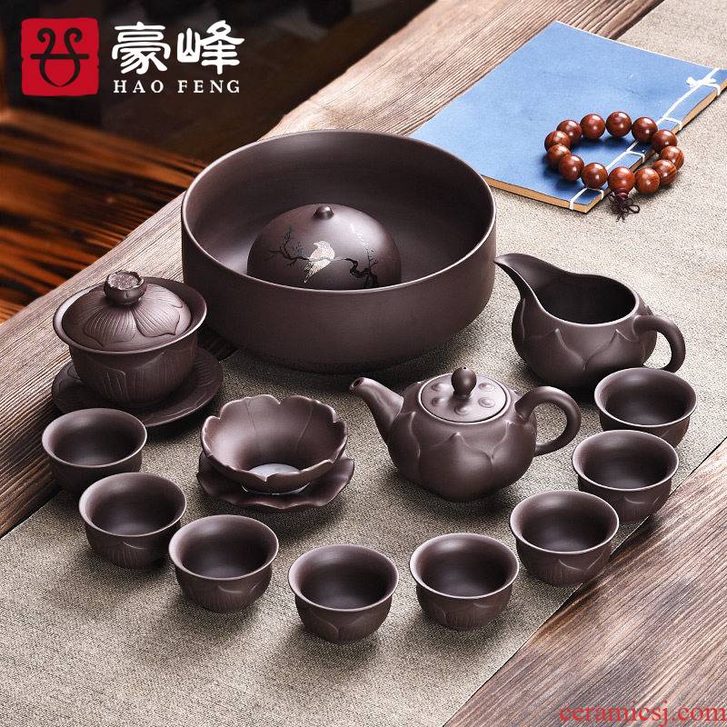 HaoFeng yixing purple sand kung fu tea set suit household teapot teacup tea tea wash GaiWanCha accessories