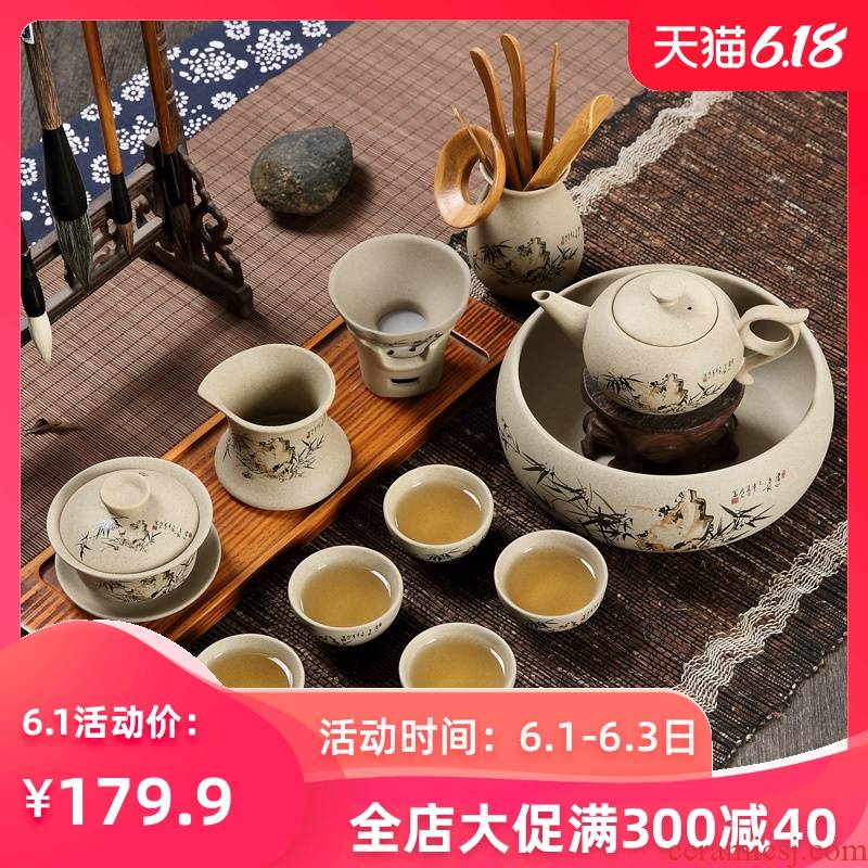 Coarse pottery ZiShaTu pottery kung fu tea sets tea cups tureen ceramic clay home tea tea tea set to Japanese