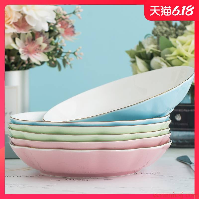 Garland ceramic plate household deep dish plate of creative lovely colored glaze network red fruit plate western food cooking dishes