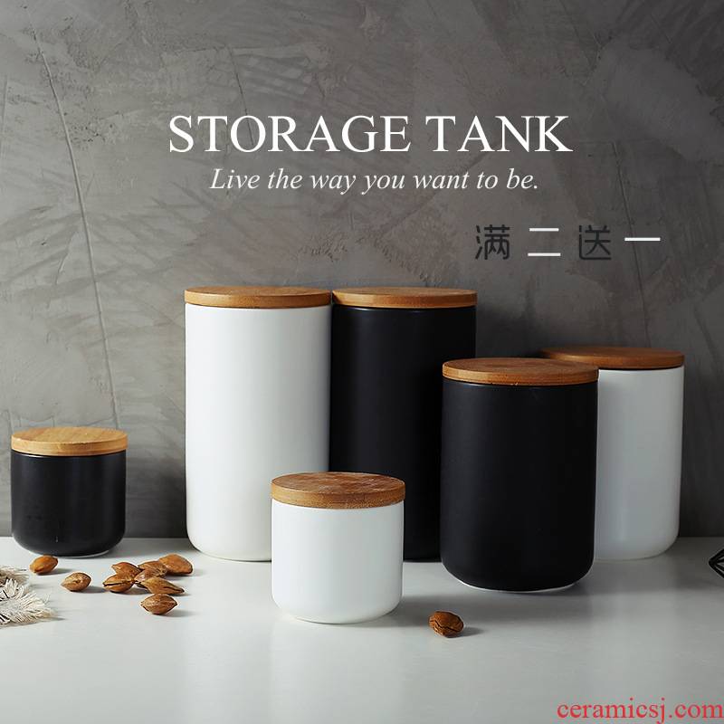 Ceramic household coffee bean storage tanks powder container tea pot food grains jar sealing glass bottle