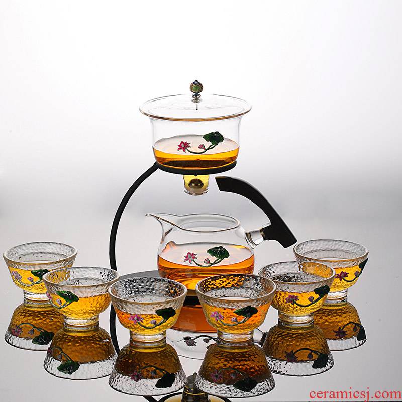 Lazy people make tea automatic filtering rotating tureen kung fu tea set transparent glass magnetic leads to small household water sets