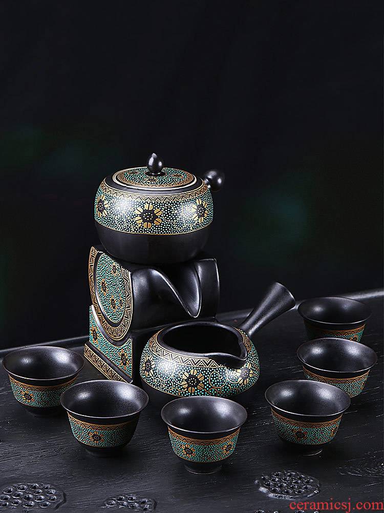Morning high Taiwan old fortunes calcined clay make tea tea set stone mill automatic kung fu tea tea cups