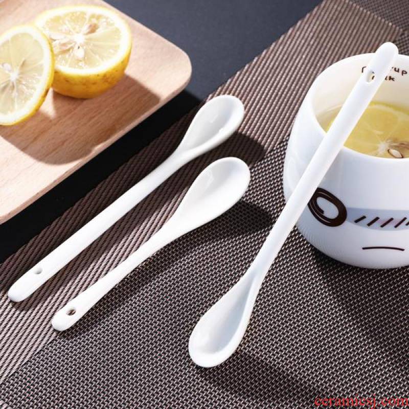 Small coffee spoon stirring spoon ceramic short shank run Chinese long - handled smoothies mixing spoon, dessert spoon ceramic spoon