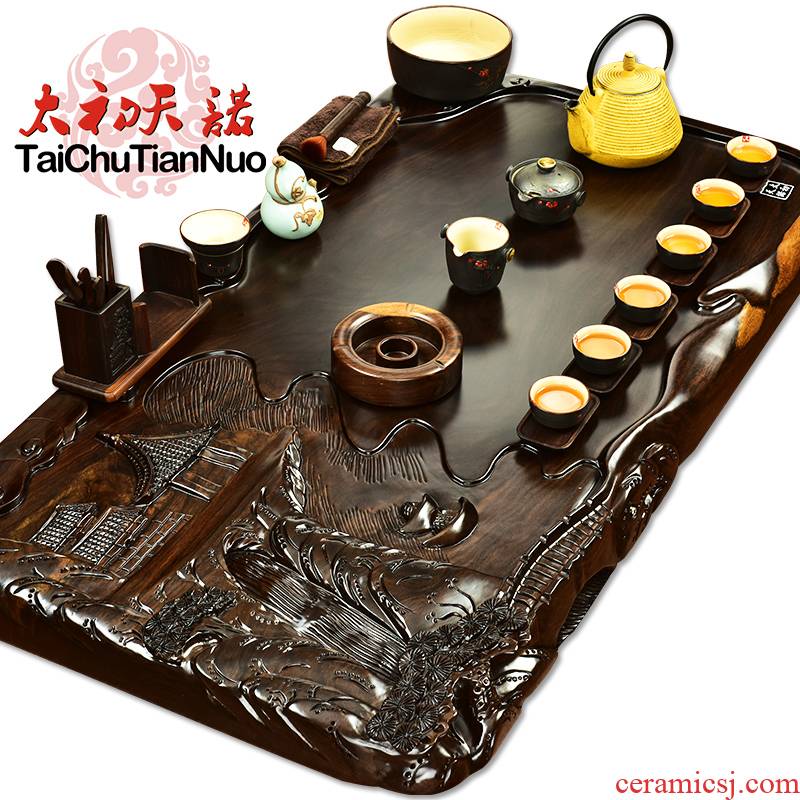 The beginning day, mahogany wood kung fu tea set ebony tea tray was four unity TaoLu chaoshan GaiWanCha way