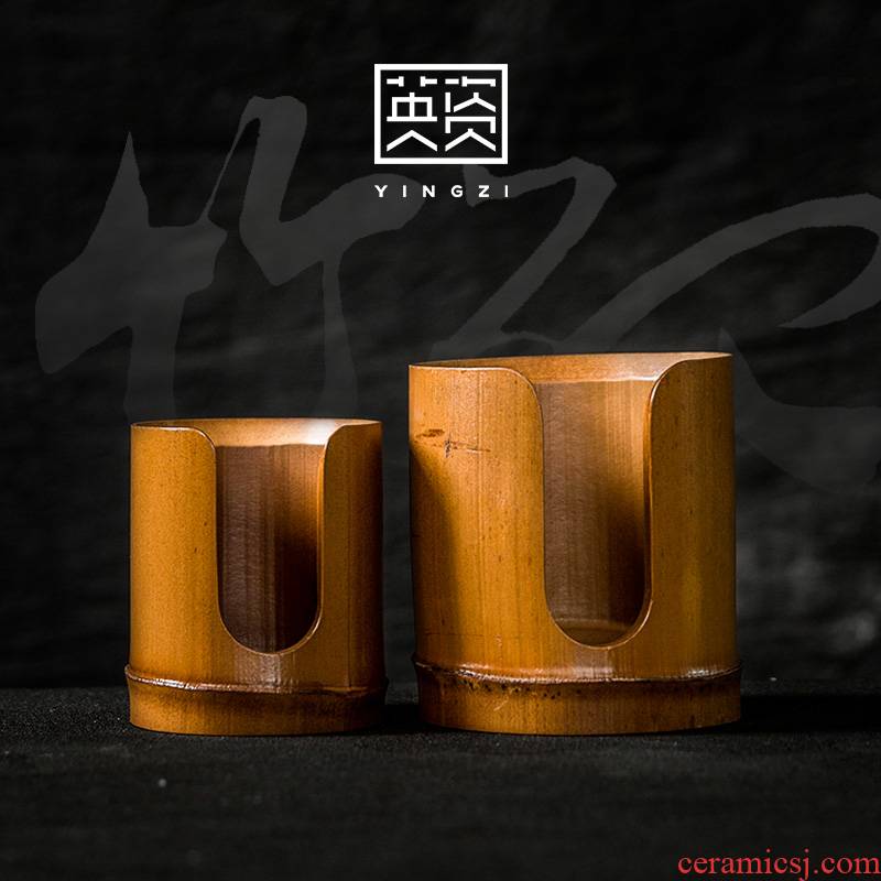 Bamboo tea beverage holder, Bamboo tea cups wearing old Bamboo coal product cup glass shelf receive kung fu tea accessories