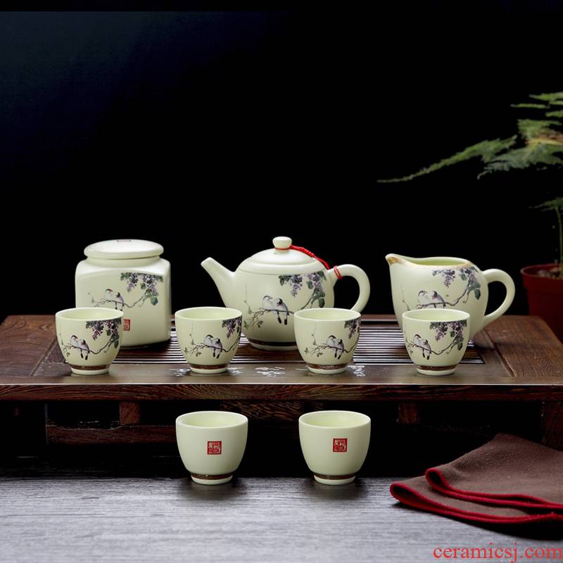 The New tea set suit household jingdezhen fine ceramic kung fu tea pot light yellow glaze wedding gift boxes
