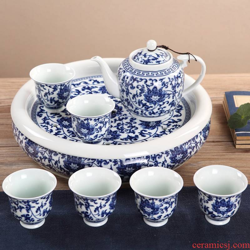 Jingdezhen fine ceramic tea set a complete set of blue and white porcelain) with big tall glass tea sea beauty group business gift boxes