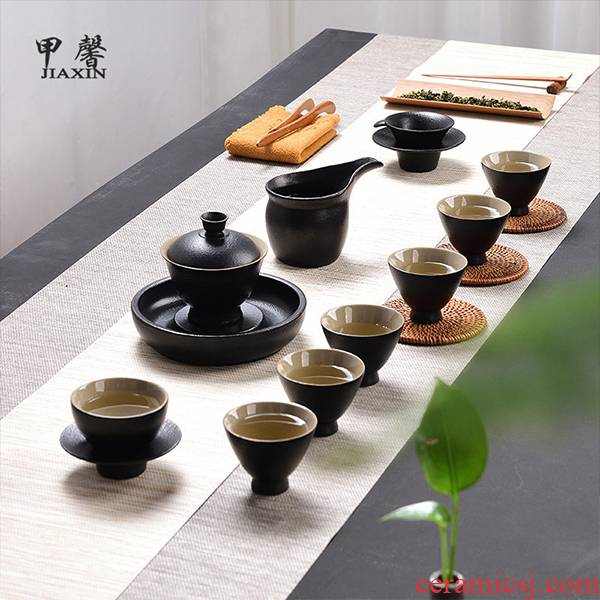 JiaXin portable travel tea set of black suit kung fu tea cup lid bowl of a complete set of household ceramics filter