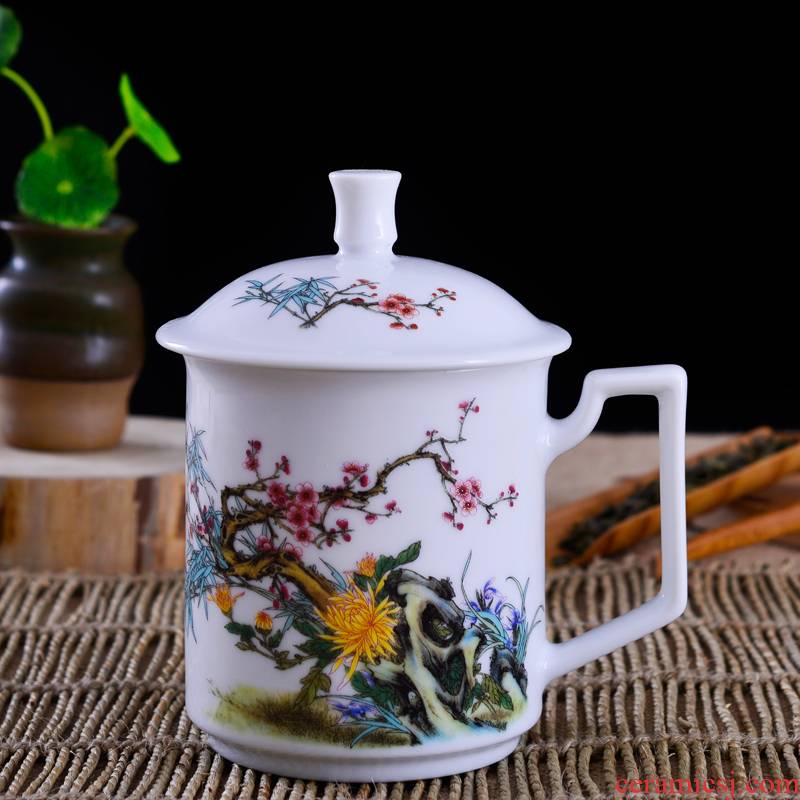 Jingdezhen porcelain, ceramic tea cups with cover Chinese business conference rooms, cup home master cup size