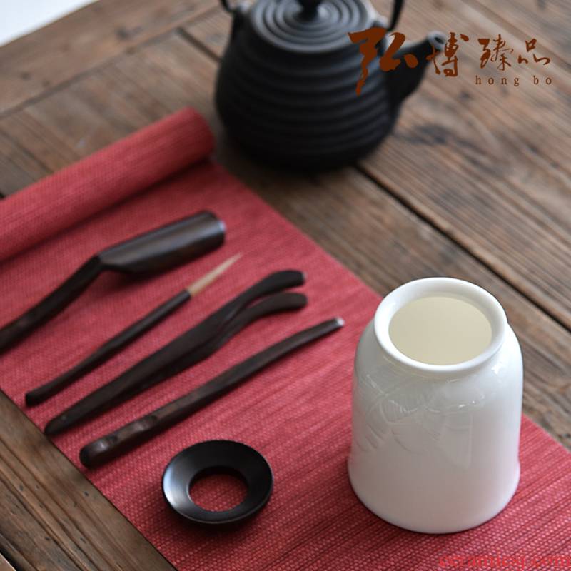 Hong bo acura ebony white porcelain tea six gentleman 's suit kung fu tea set ChaGa ChaZhen tea art combination of accessories
