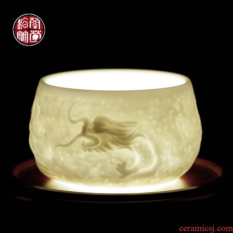 De - gen Chen suet jade from the pure manual teacup dehua white porcelain ceramic sample tea cup male master cup single CPU dragons