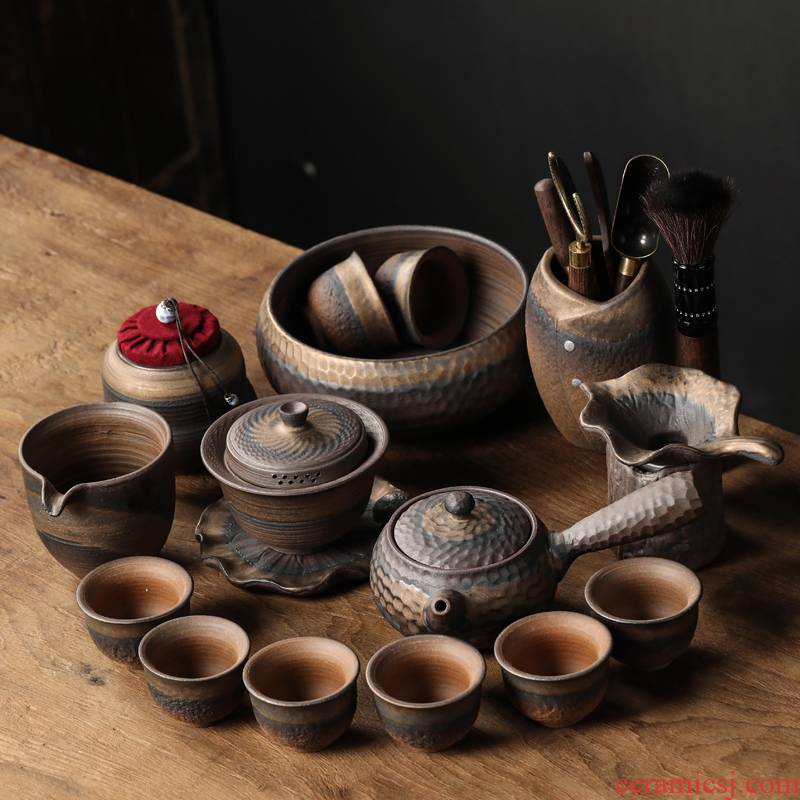 Japanese coarse ceramic tea set fine gold glaze kung fu tea set ceramic household contracted teapot teacup office restoring ancient ways