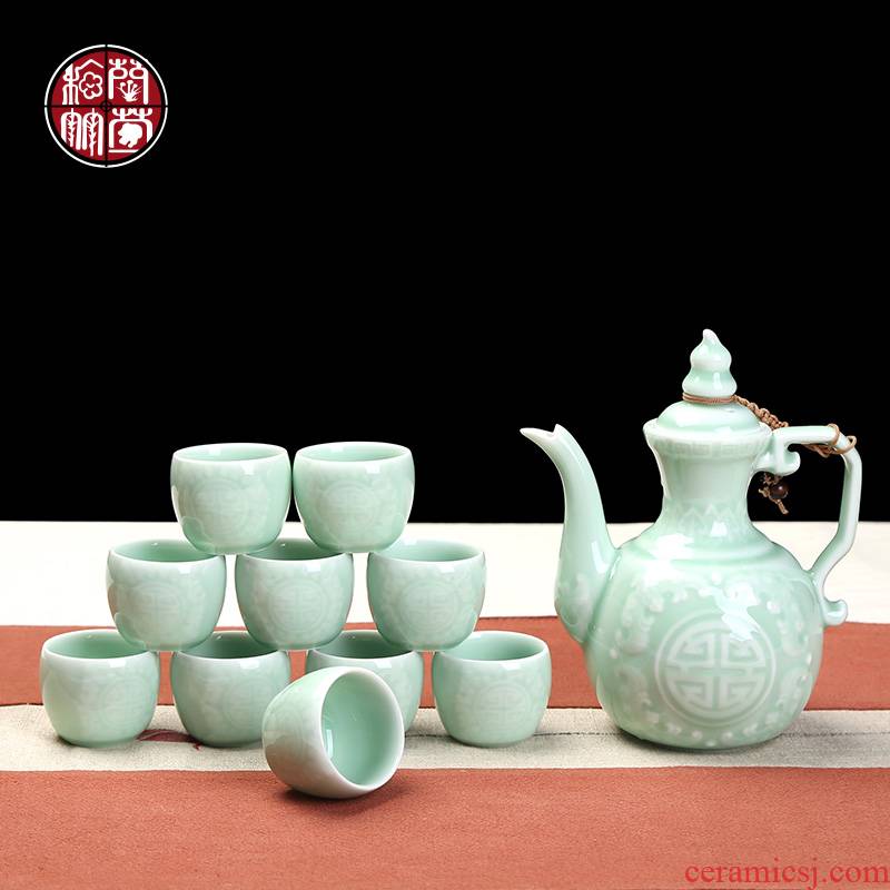 By patterns of household of Chinese style antique porcelain jar of wine drinking white wine glass celadon suit ceramics