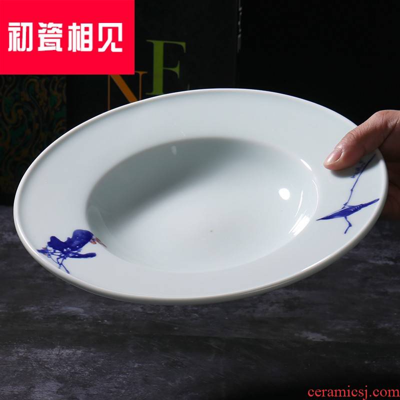 Porcelain meet each other at the beginning of creative household Japanese straw plate retro ceramic tableware large soup plate plate of 10 inch the depth