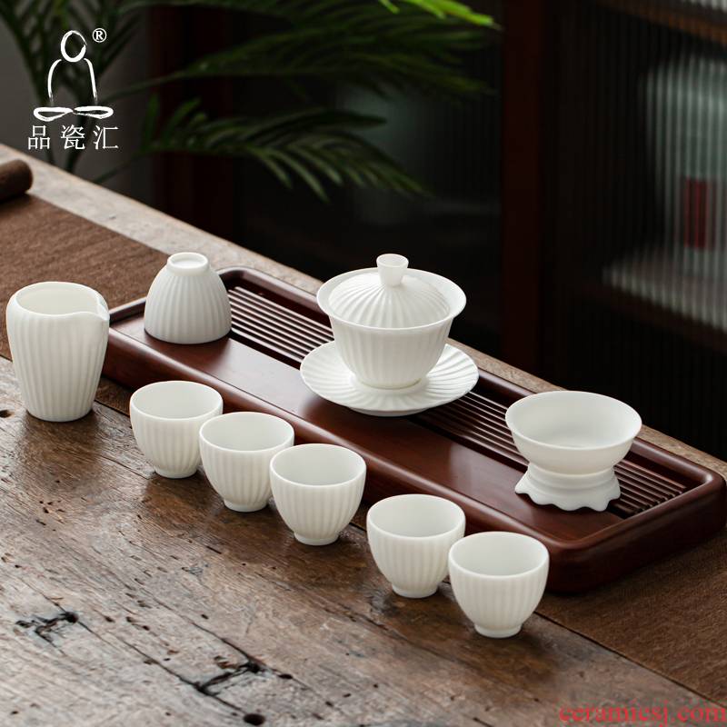 Product porcelain sink suet jade white porcelain tea set ceramic household tureen) sea tea sets tea cups, gift boxes