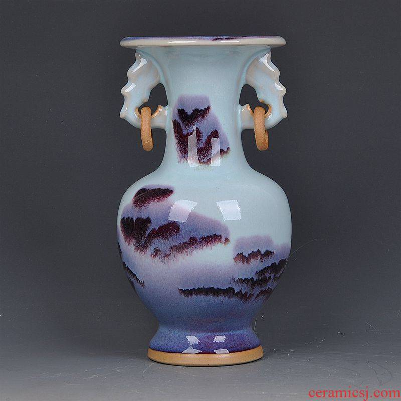 Jun porcelain of jingdezhen ceramics up double earrings Jun porcelain vase landscape pattern household adornment handicraft furnishing articles
