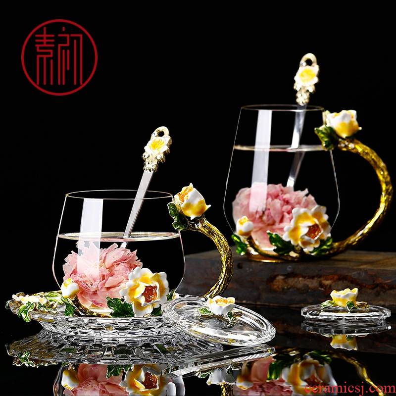 Element in the early creative colored enamel glass tea cup crystal household lead - free heat for a cup of fruit juice glass cattle