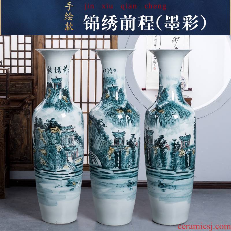 Jingdezhen porcelain ceramic hand - made bright future of large blue and white porcelain vase sitting room adornment is placed hotel