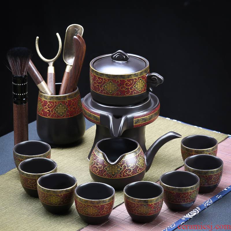 Howe auspicious lazy stone mill rotate the teapot half automatic tea sets household contracted ceramic kung fu tea cups