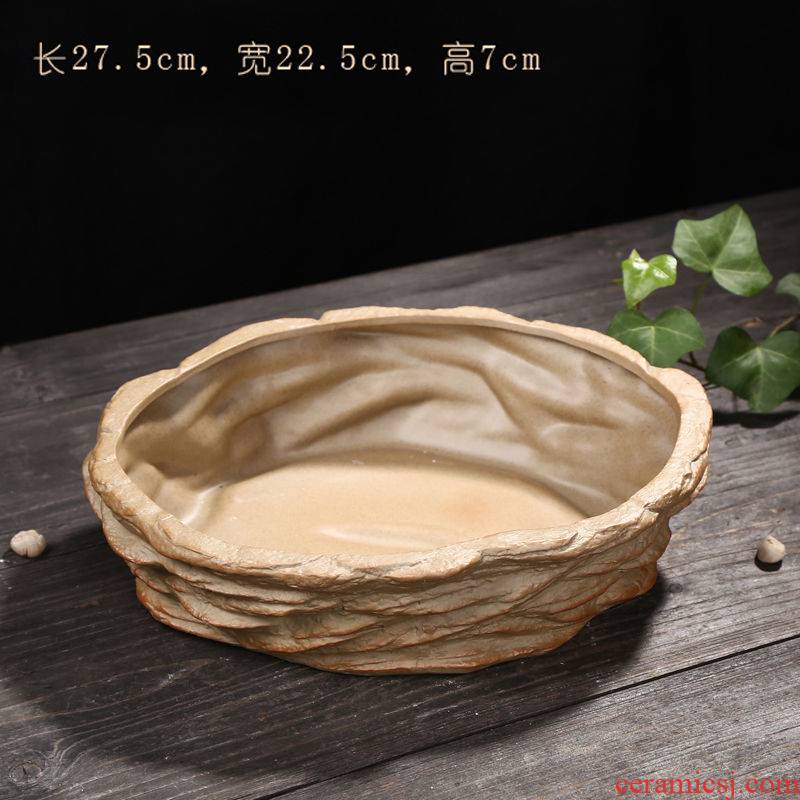 Super - large odd shaped fleshy flowerpot platter high temperature biscuit firing coarse pottery contracted classic creative rhyme ceramic oval ou