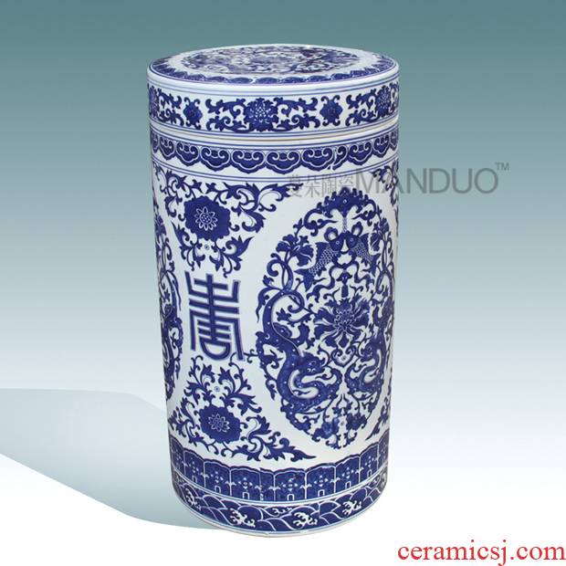 Jingdezhen ceramic meters bolt jar airtight blue - and - white ceramics straight cylinder tank lid can of puer tea cake