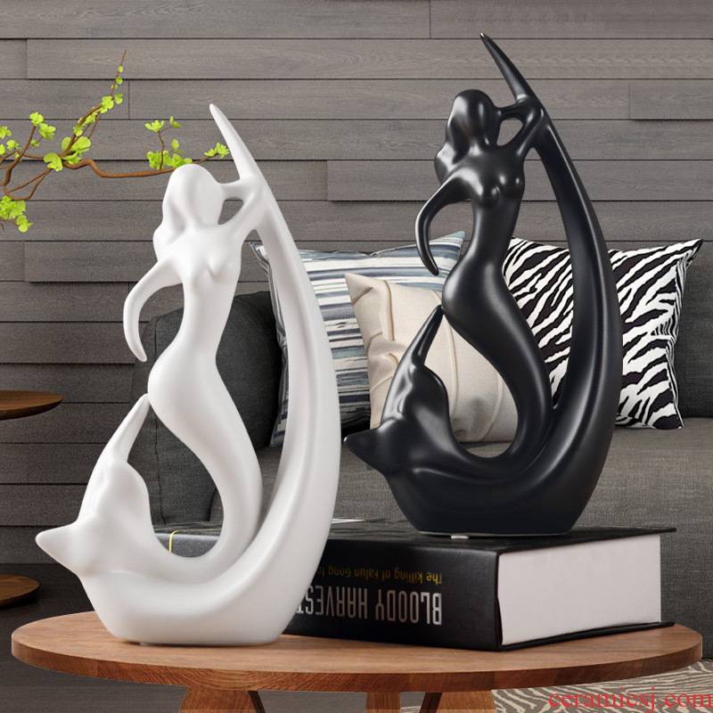 Nordic key-2 luxury furnishing articles, household act the role ofing is tasted the wine TV ark, creative the sitting room porch ceramic mermaid furnishing articles