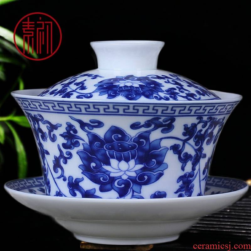 Element at the beginning of jingdezhen ceramic tea tureen large blue and white porcelain cup 300 ml cups office three cups of the bowl