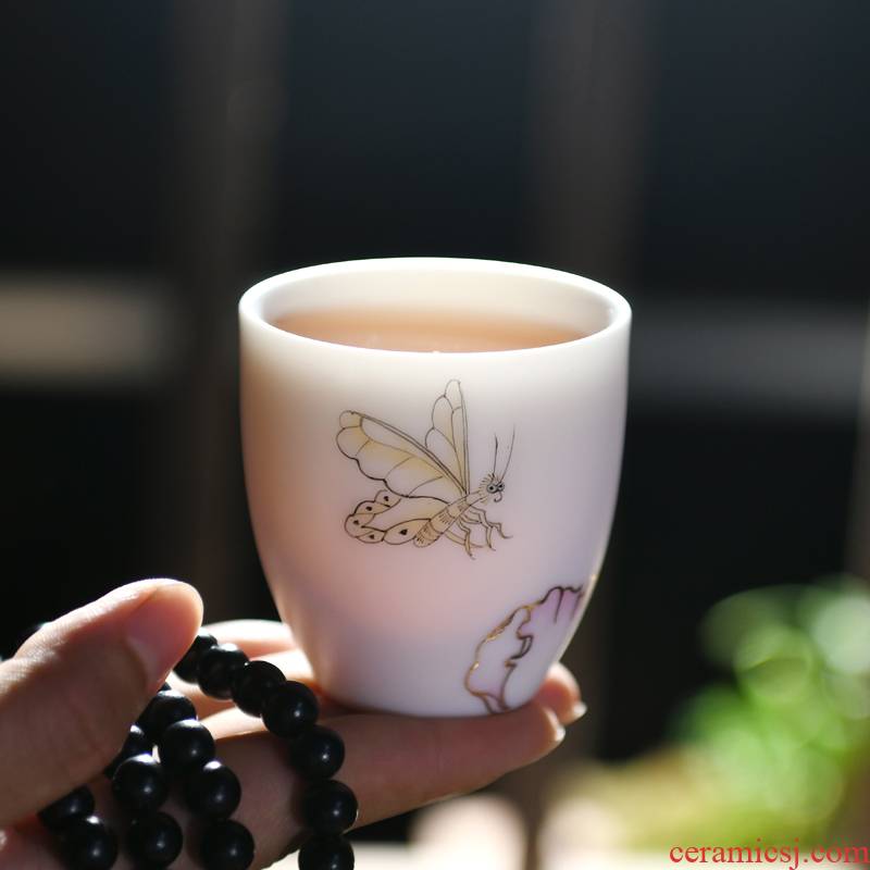 Xu MoBai porcelain biscuit firing kung fu tea set manual hand - made teacup sample tea cup single suet jade porcelain ceramic masters cup