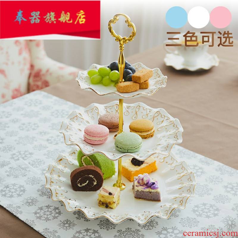 Three layer cake English afternoon tea fruit tray was home sitting room ceramic European - style multilayer snacks dessert table shelf