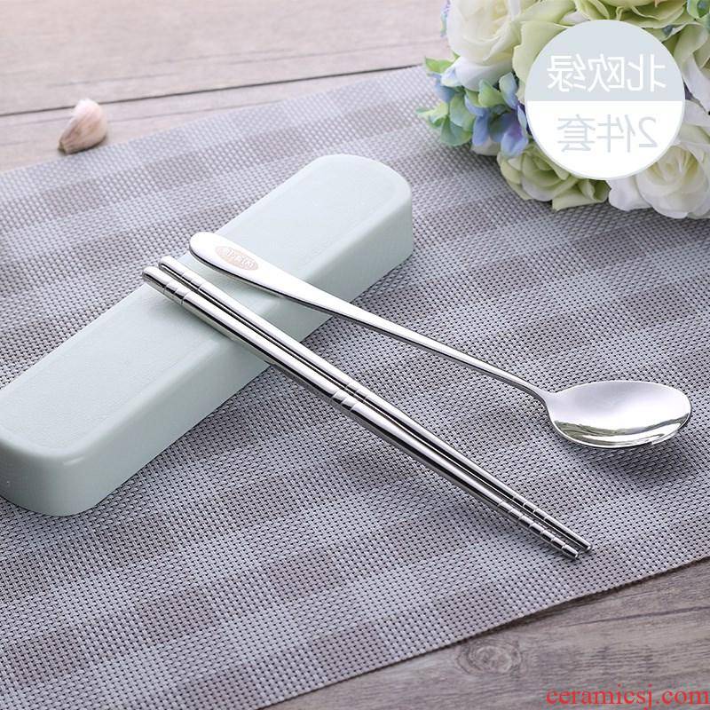 Han edition student 1 double fork spoon, chopsticks tableware suit portable three - piece box of stainless steel