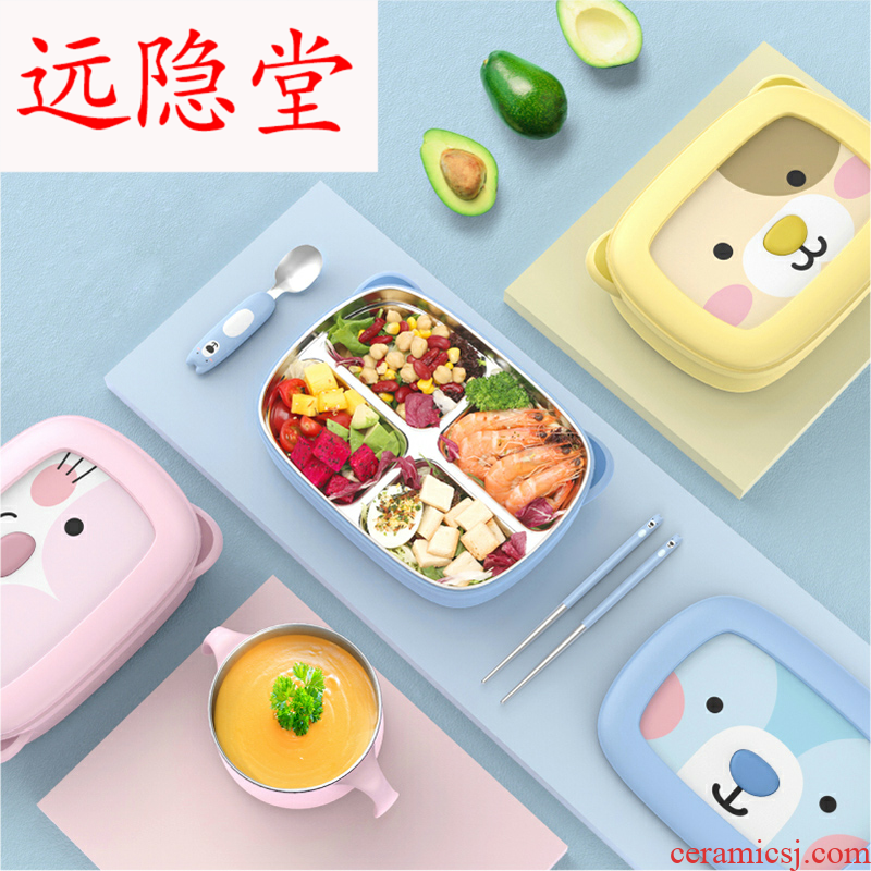 Pupils insulated lunchbox and lovely young girl heart portioned lunch box steel plate tableware suit children